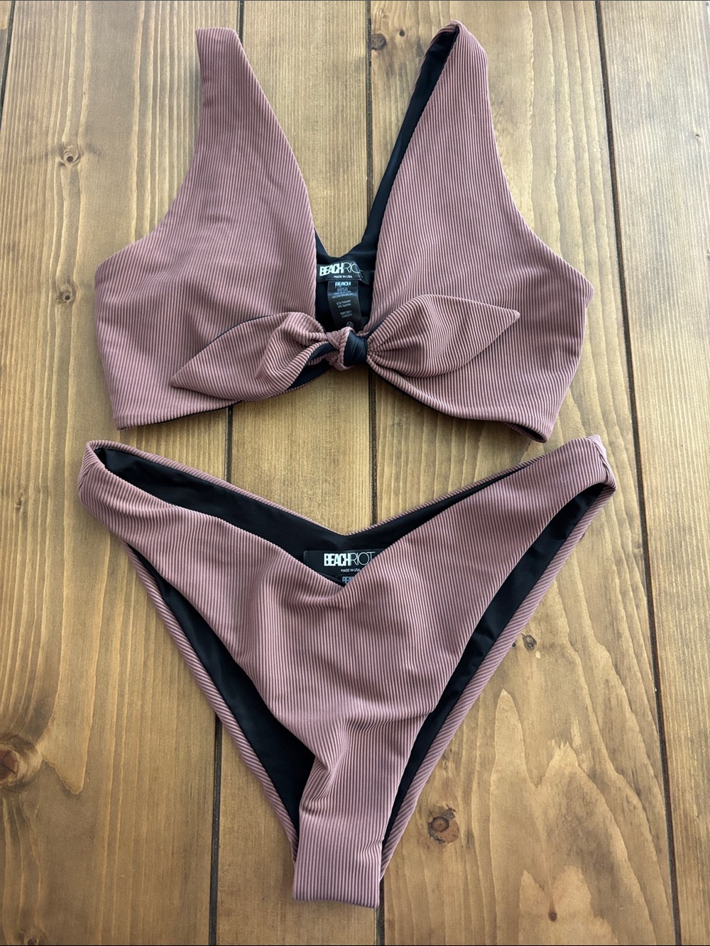 Beach Riot Brown Ribbed Tie-Front Bikini Set